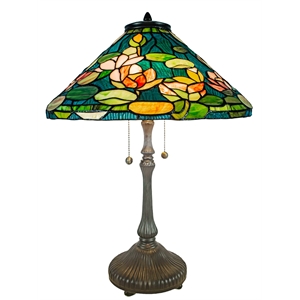 Dale Tiffany 2-Light Metal & Art Glass Table Lamp in Fieldstone/Sky Blue