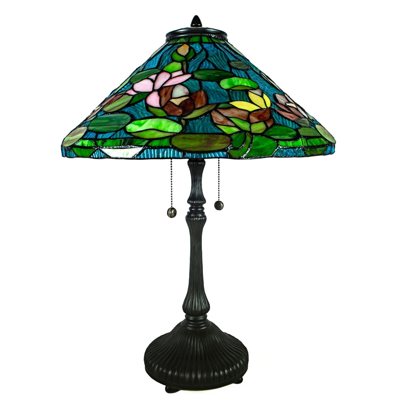 Dale Tiffany 2-Light Metal & Art Glass Table Lamp in Fieldstone/Sky Blue
