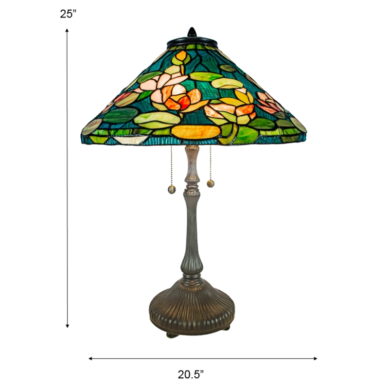 Dale Tiffany 2-Light Metal & Art Glass Table Lamp in Antique Bronze/Green