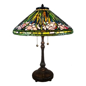 dale tiffany 2-light metal & art glass table lamp in antique bronze/green