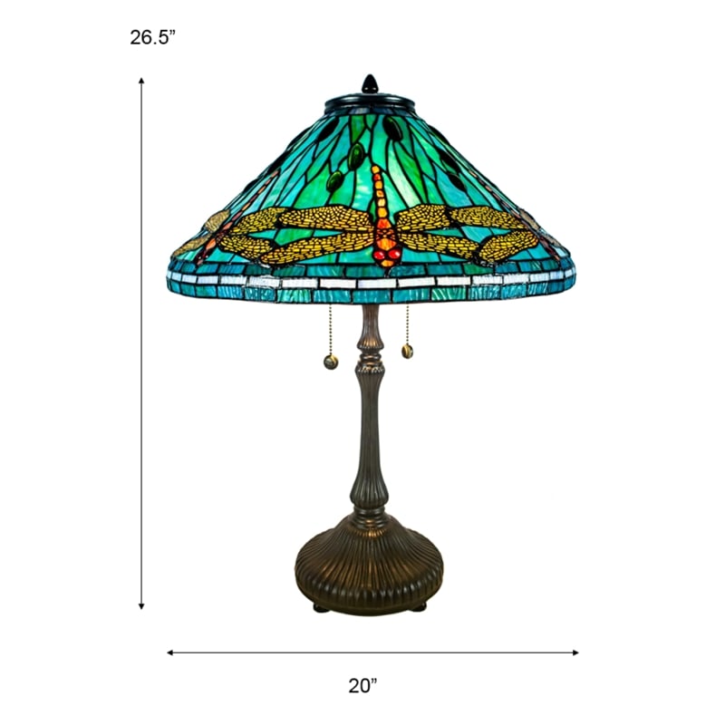 Dale Tiffany 2-Light Metal & Art Glass Table Lamp in Antique Bronze/Azure Blue
