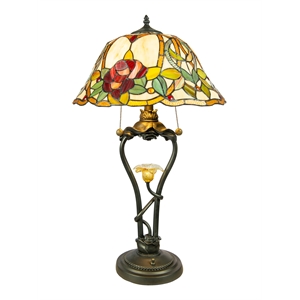 Dale Tiffany Floral 3-Light Metal & Art Glass Table Lamp in Bronze/Beige