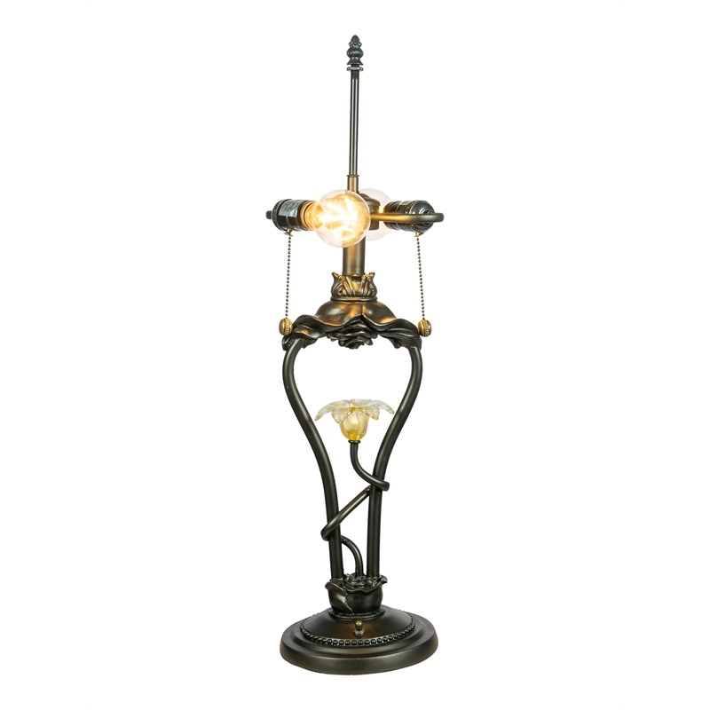 Dale Tiffany Floral 3-Light Metal & Art Glass Table Lamp in Bronze/Beige