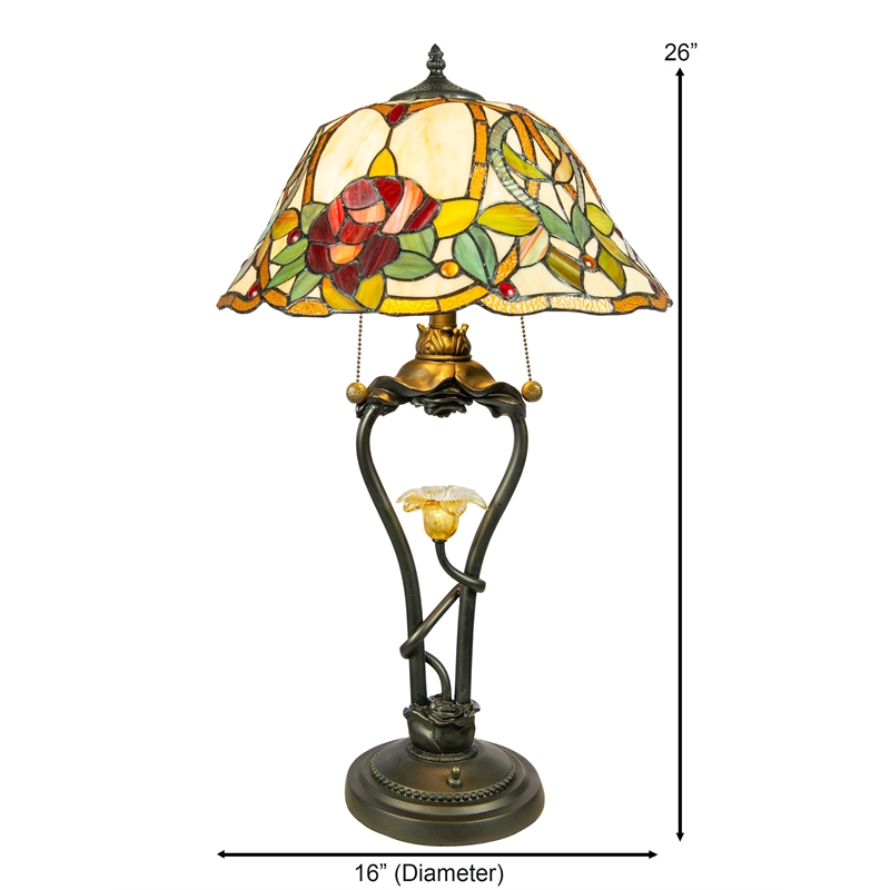 Dale Tiffany Floral 3-Light Metal & Art Glass Table Lamp in Bronze/Beige