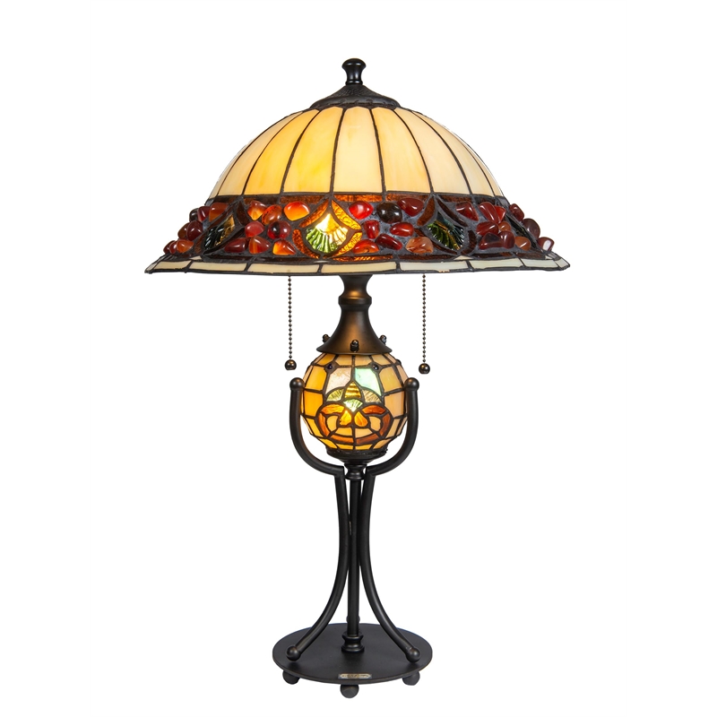 Dale Tiffany Metal & Art Glass Table Lamp in Antique Bronze/Beige