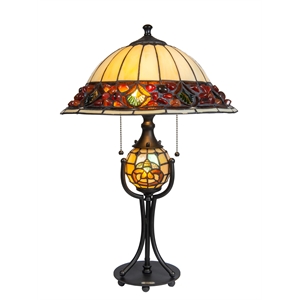 Dale Tiffany Metal & Art Glass Table Lamp in Antique Bronze/Beige