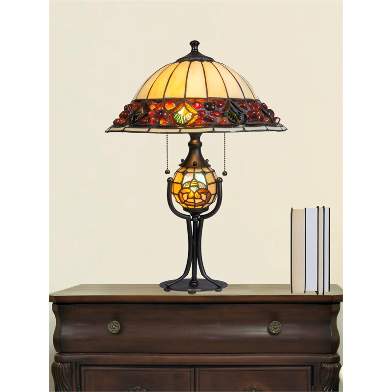 Dale Tiffany Metal & Art Glass Table Lamp in Antique Bronze/Beige