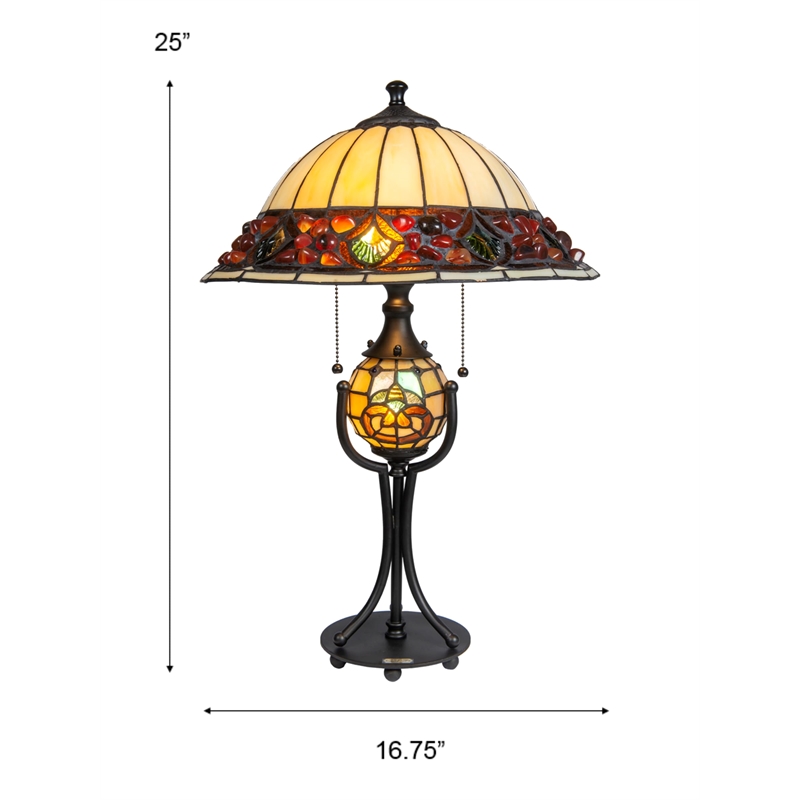 Dale Tiffany Metal & Art Glass Table Lamp in Antique Bronze/Beige