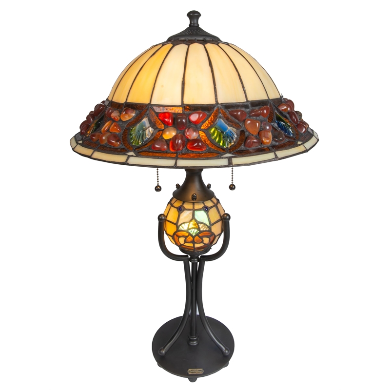 Dale Tiffany Metal & Art Glass Table Lamp in Antique Bronze/Beige