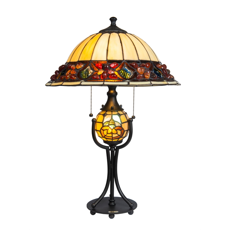 Dale Tiffany Metal & Art Glass Table Lamp in Antique Bronze/Beige