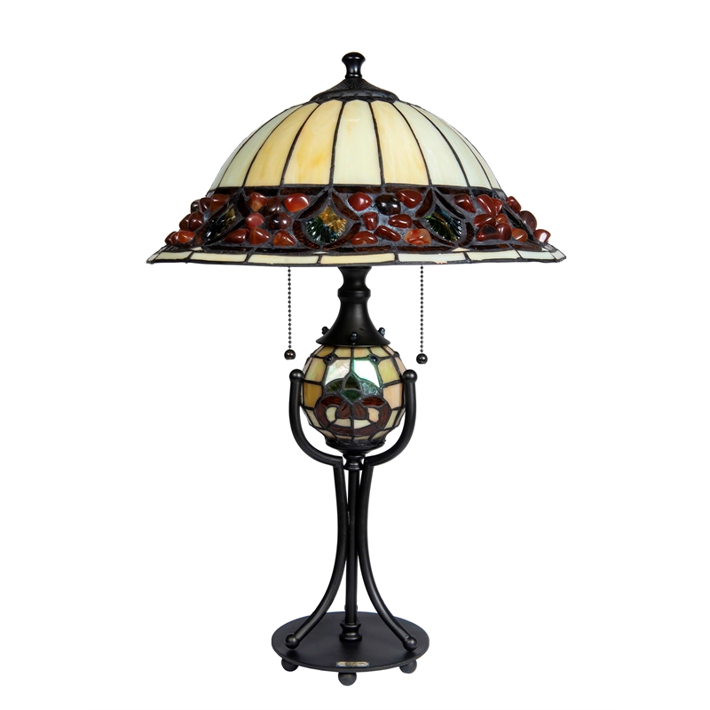 Dale Tiffany Metal & Art Glass Table Lamp in Antique Bronze/Beige