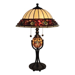 dale tiffany metal & art glass table lamp in antique bronze/beige