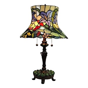 dale tiffany floral 2-light resin & art glass table lamp in antique bronze/green