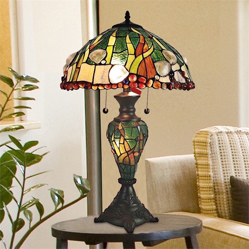 Dale Tiffany 3-Light Metal & Art Glass Table Lamp in Coffee Black/Green