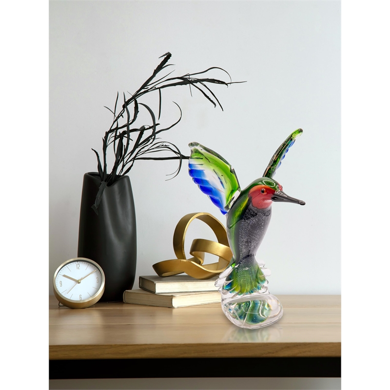 Dale Tiffany Hummingbird Modern Art Glass Figurine in Green/Blue