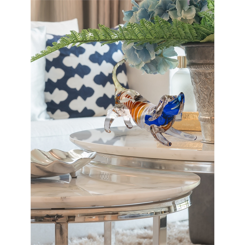 Dale Tiffany Joey Dog Modern Art Glass Figurine in White/Blue