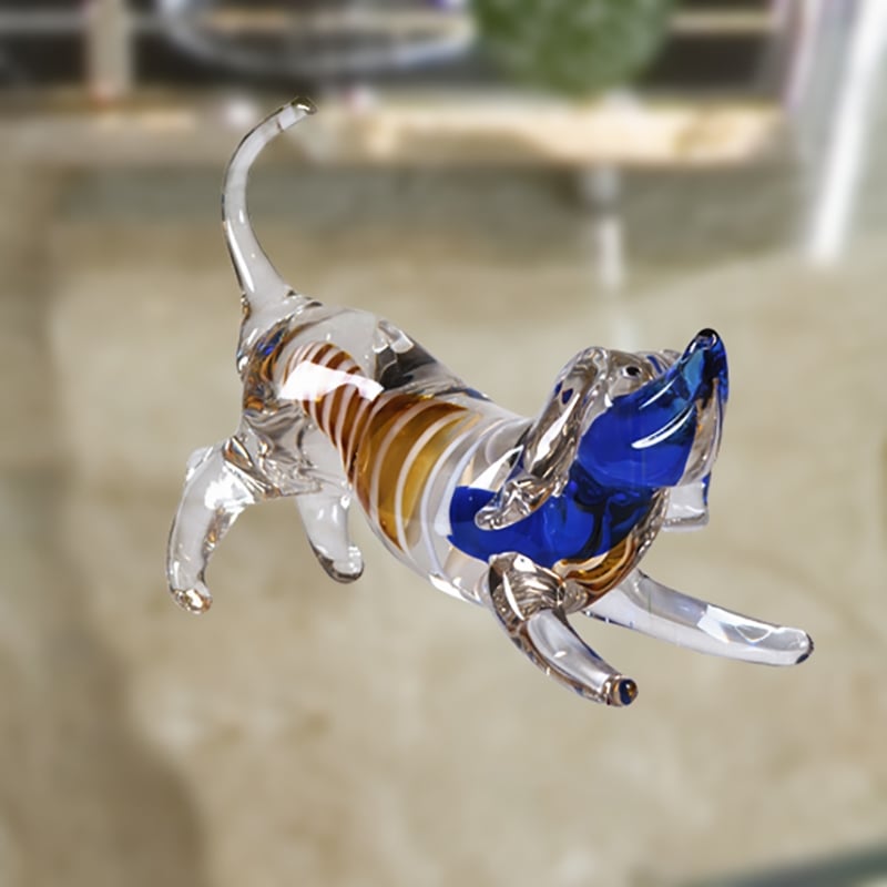 Dale Tiffany Joey Dog Modern Art Glass Figurine in White/Blue