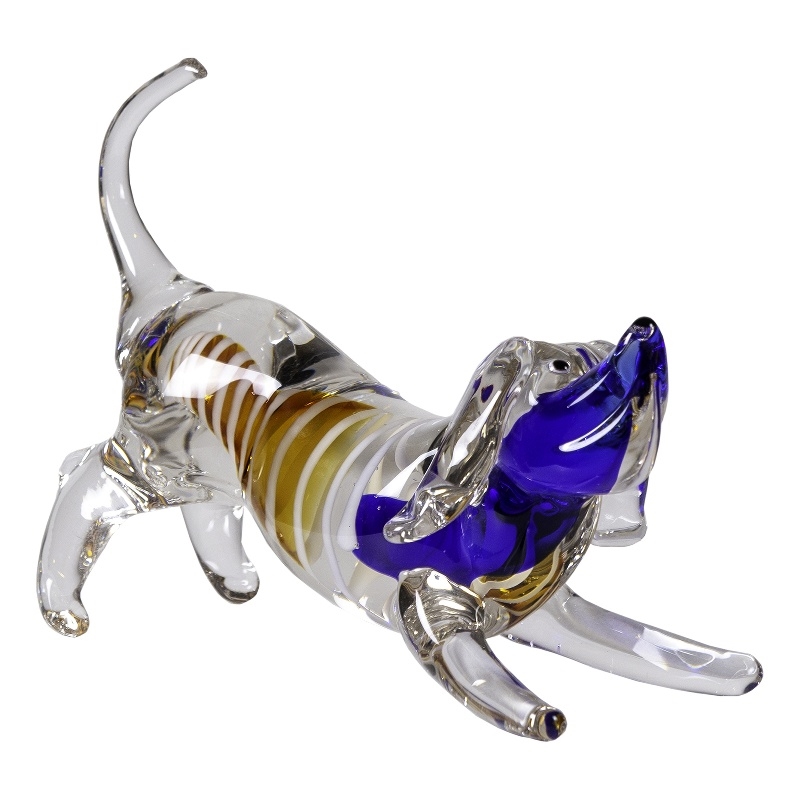 Dale Tiffany Joey Dog Modern Art Glass Figurine in White/Blue