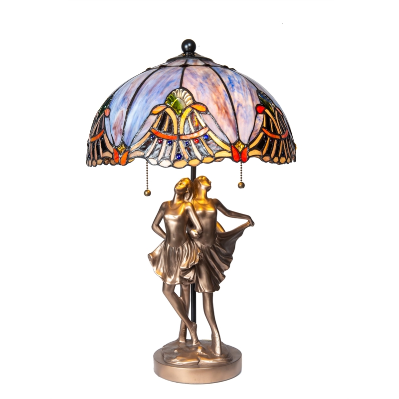 Dale Tiffany 2-Light Resin & Art Glass Table Lamp in Cold Cast Bronze/Blue