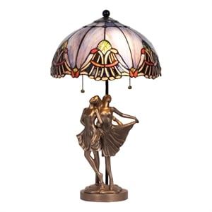 dale tiffany 2-light resin & art glass table lamp in cold cast bronze/blue