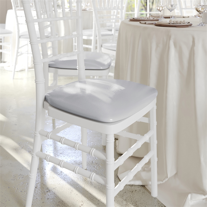 Flash Furniture Hard Chiavari Faux Leather Seat Cushion in Silver