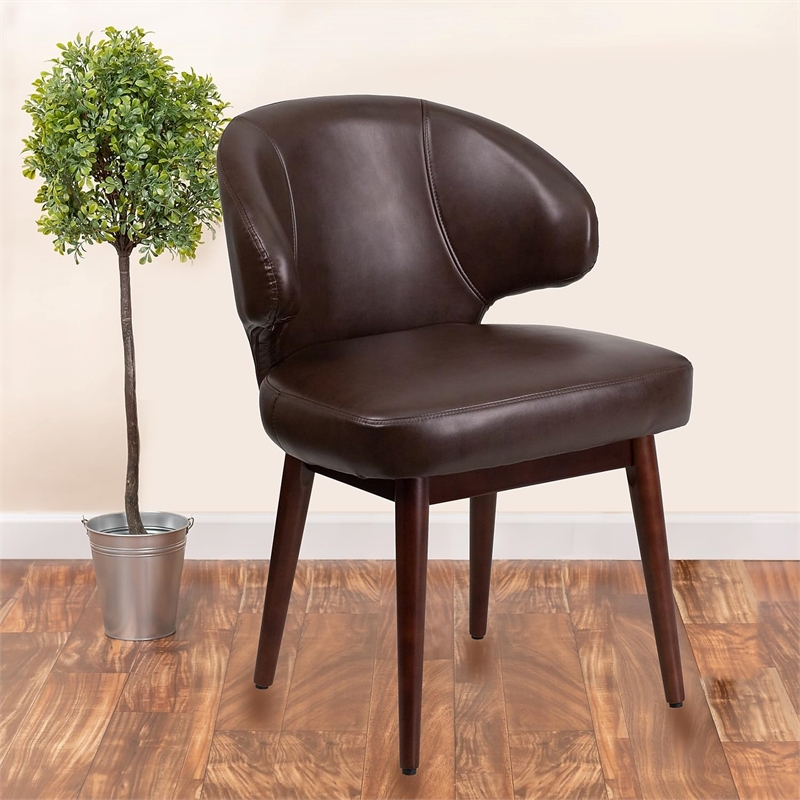 Flash Furniture Leather Lounge Chair in Brown and Walnut
