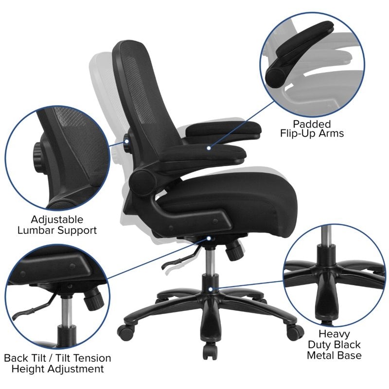 Flash Furniture Big and Tall Fabric Upholstered Office Swivel Chair in Black