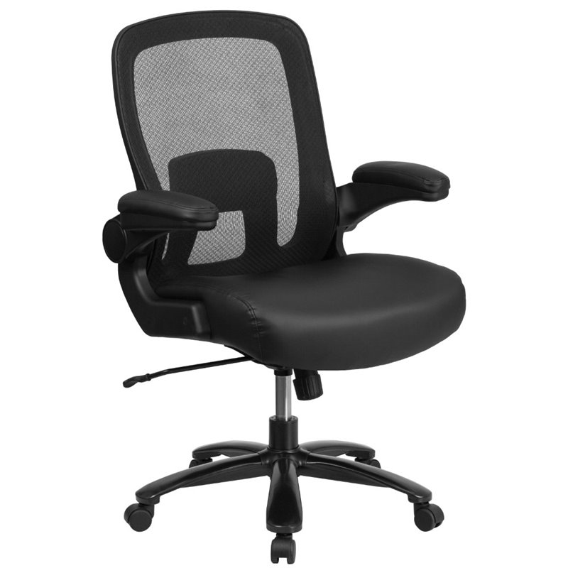 Flash Furniture Big and Tall Leather Swivel Office Chair in Black