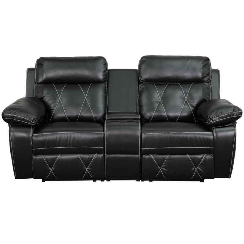 Flash Furniture 2 Seat Leather Reclining Home Theater Seating in Black