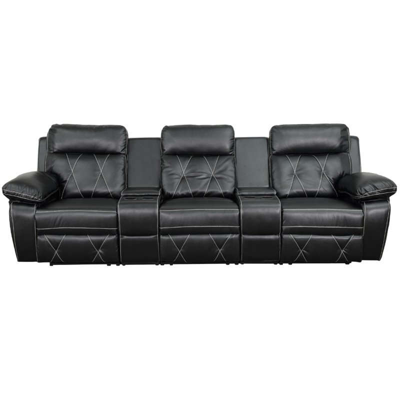 Flash Furniture 3 Seat Leather Reclining Home Theater Seating in Black