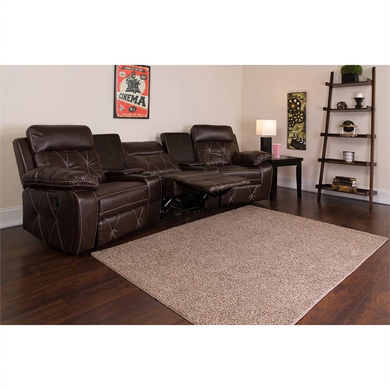 Flash Furniture 3 Seat Leather Reclining Home Theater Seating in Brown