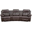 Flash Furniture 3 Seat Leather Reclining Home Theater Seating in Brown