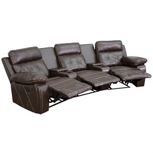 flash furniture reel comfort leather curved reclining home theater seating in brown