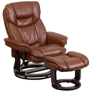 flash furniture plush leather recliner and ottoman with mahogany swivel base