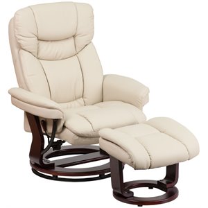 flash furniture plush leather recliner and ottoman with mahogany swivel base