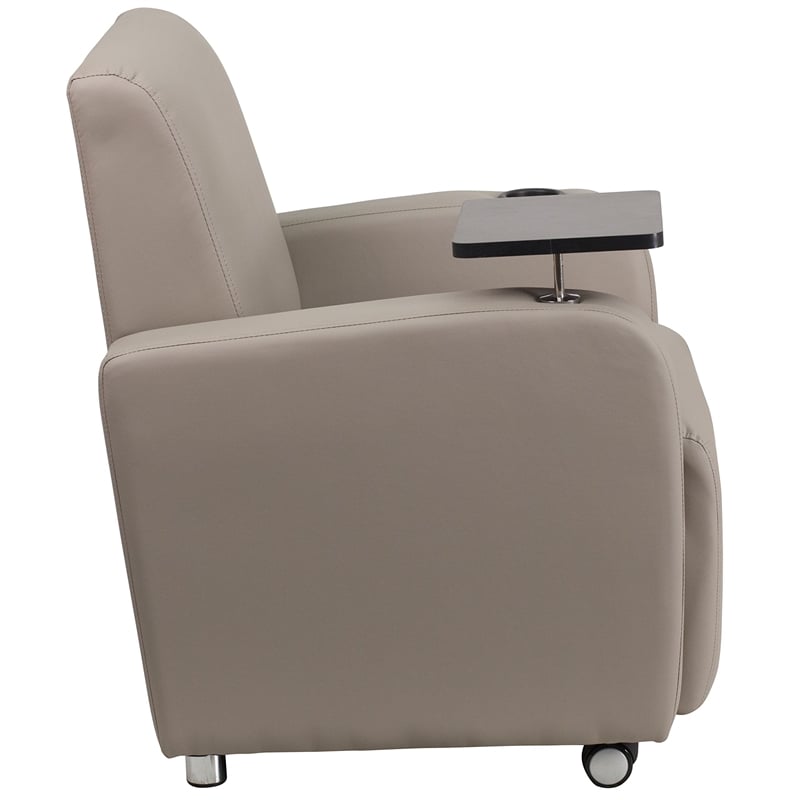 Flash Furniture Leather Guest Chair with Cup Holder in Gray