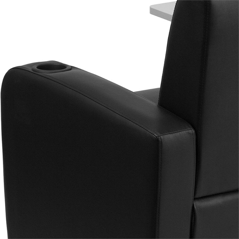 Flash Furniture Leather Guest Chair with Cup Holder in Black