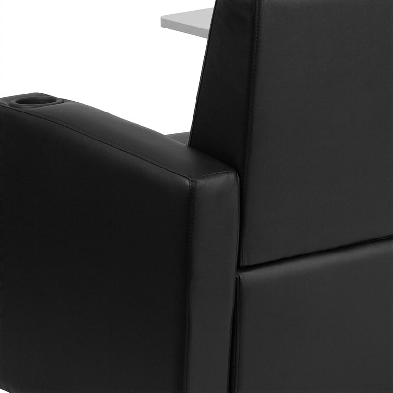 Flash Furniture Leather Guest Chair with Cup Holder in Black