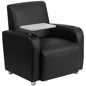 Flash Furniture Leather Guest Chair with Cup Holder in Black