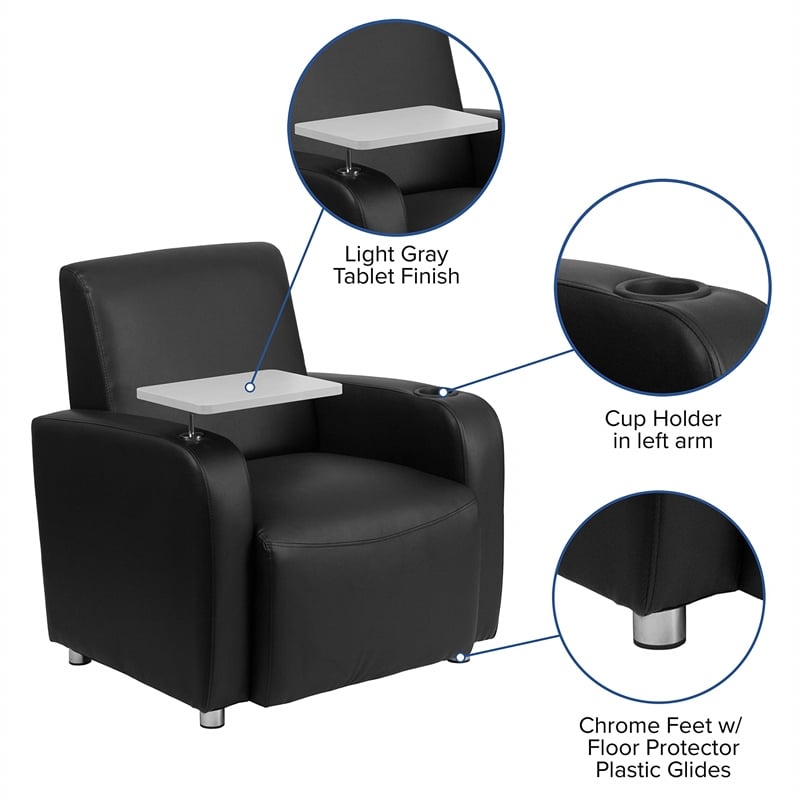 Flash Furniture Leather Guest Chair with Cup Holder in Black
