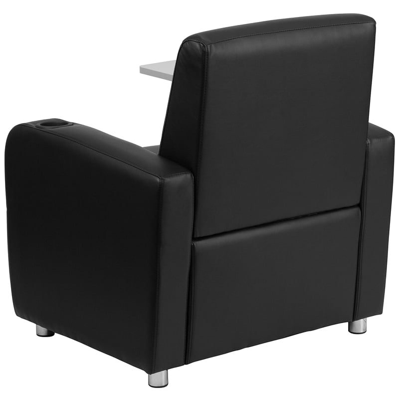 Flash Furniture Leather Guest Chair with Cup Holder in Black