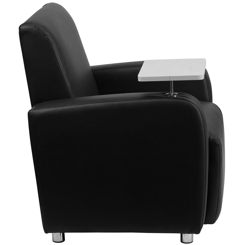 Flash Furniture Leather Guest Chair with Cup Holder in Black