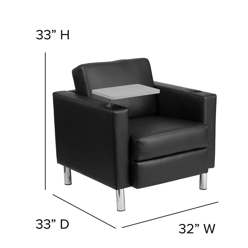 Flash Furniture Leather Guest Chair with Cup Holder in Black
