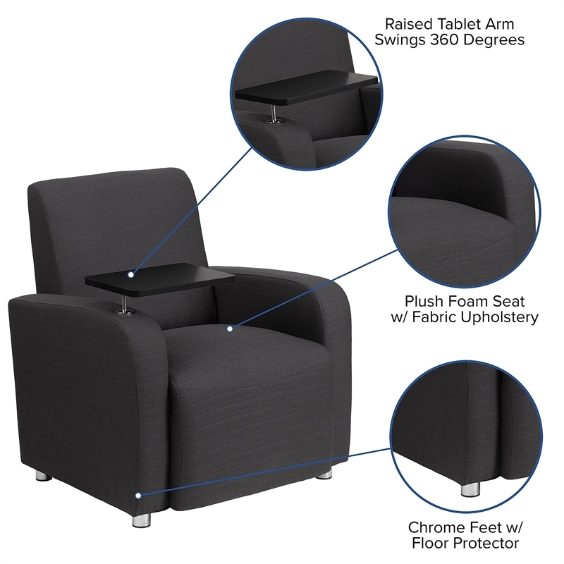 Flash Furniture Leather Guest Chair with Cup Holder in Black