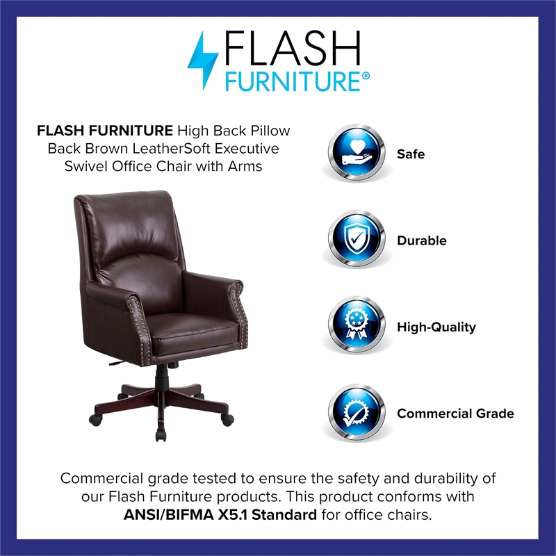 Flash Furniture High Back Leather Swivel Office Chair in Brown