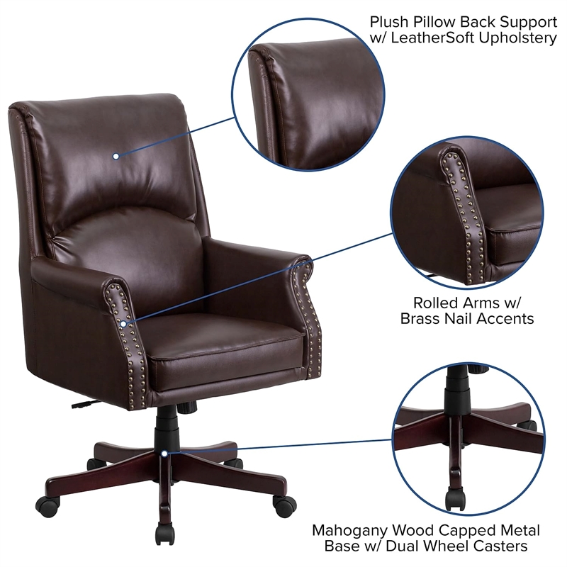 Flash Furniture High Back Leather Swivel Office Chair in Brown
