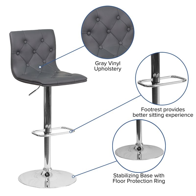 Flash Furniture Faux Leather Tufted Adjustable Bar Stool in Gray