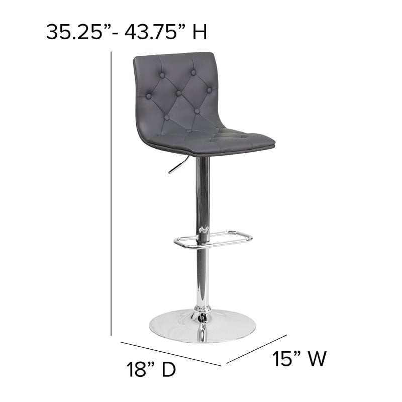 Flash Furniture Faux Leather Tufted Adjustable Bar Stool in Gray