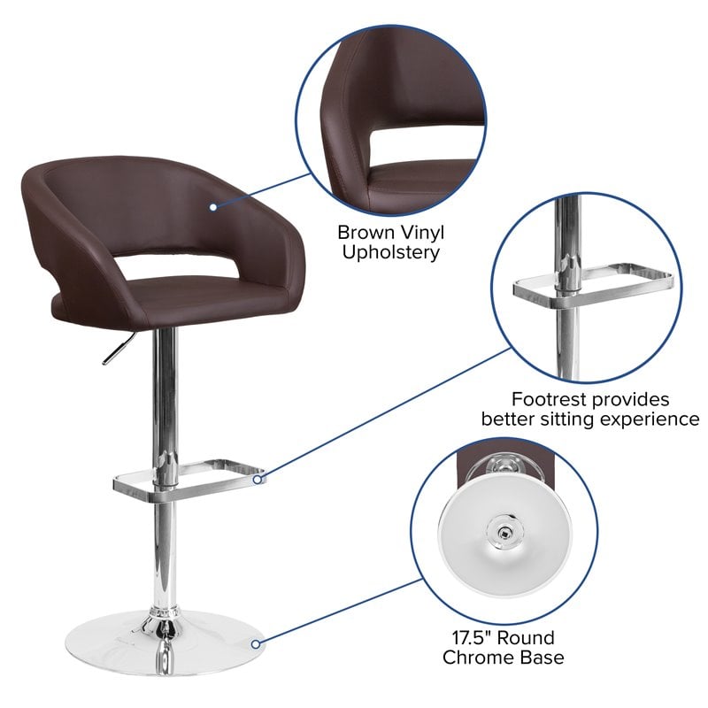 Flash Furniture Faux Leather Adjustable Bar Stool in Brown