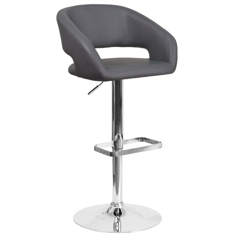 Flash Furniture Faux Leather Adjustable Bar Stool in Gray